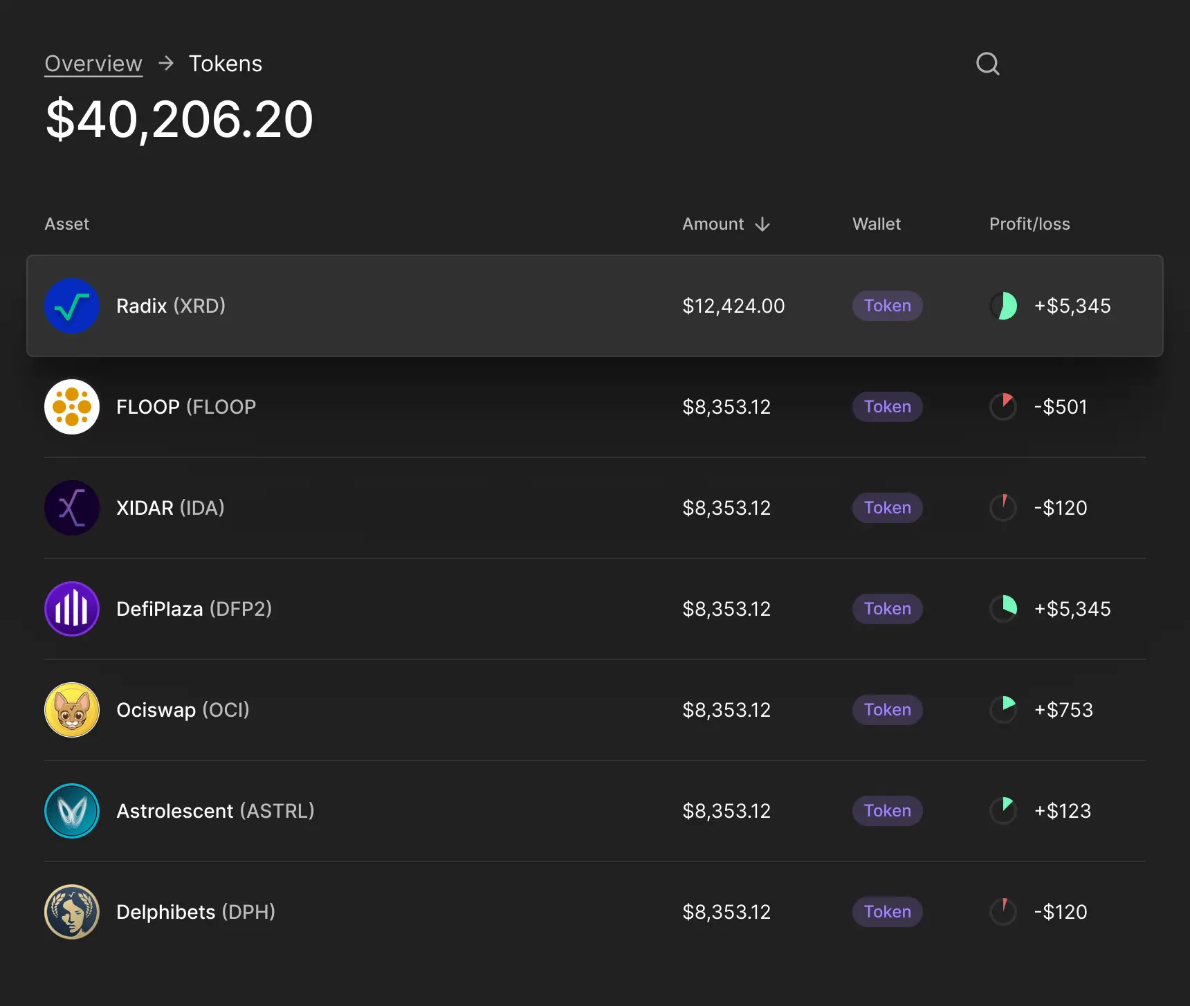 Z3US wallet interface showing the main dashboard with transaction history and asset balances