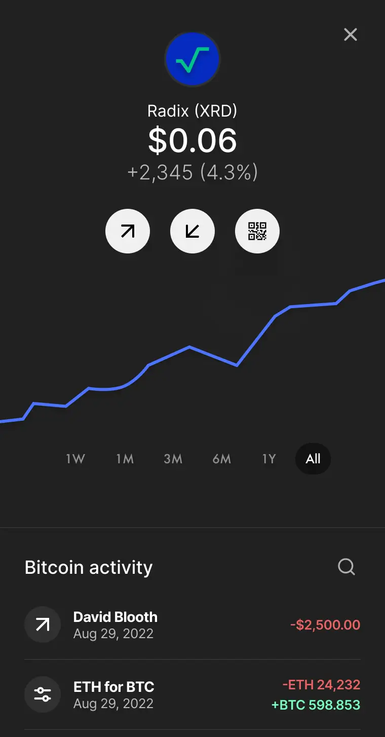 Z3US wallet interface showing the main dashboard with transaction history and asset balances