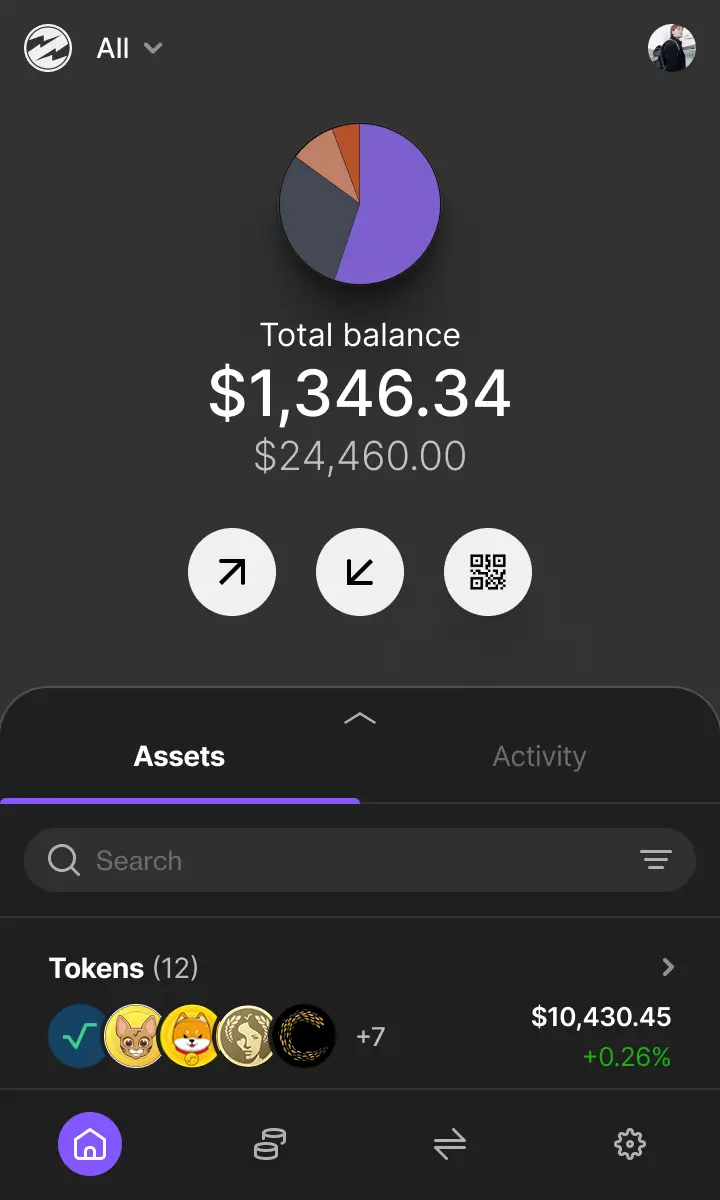 Z3US wallet at a glance interface showing portfolio overview