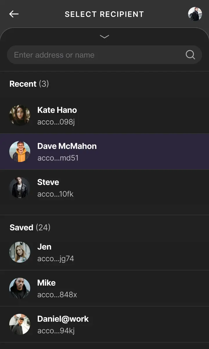 Z3US wallet at a glance interface showing transaction details